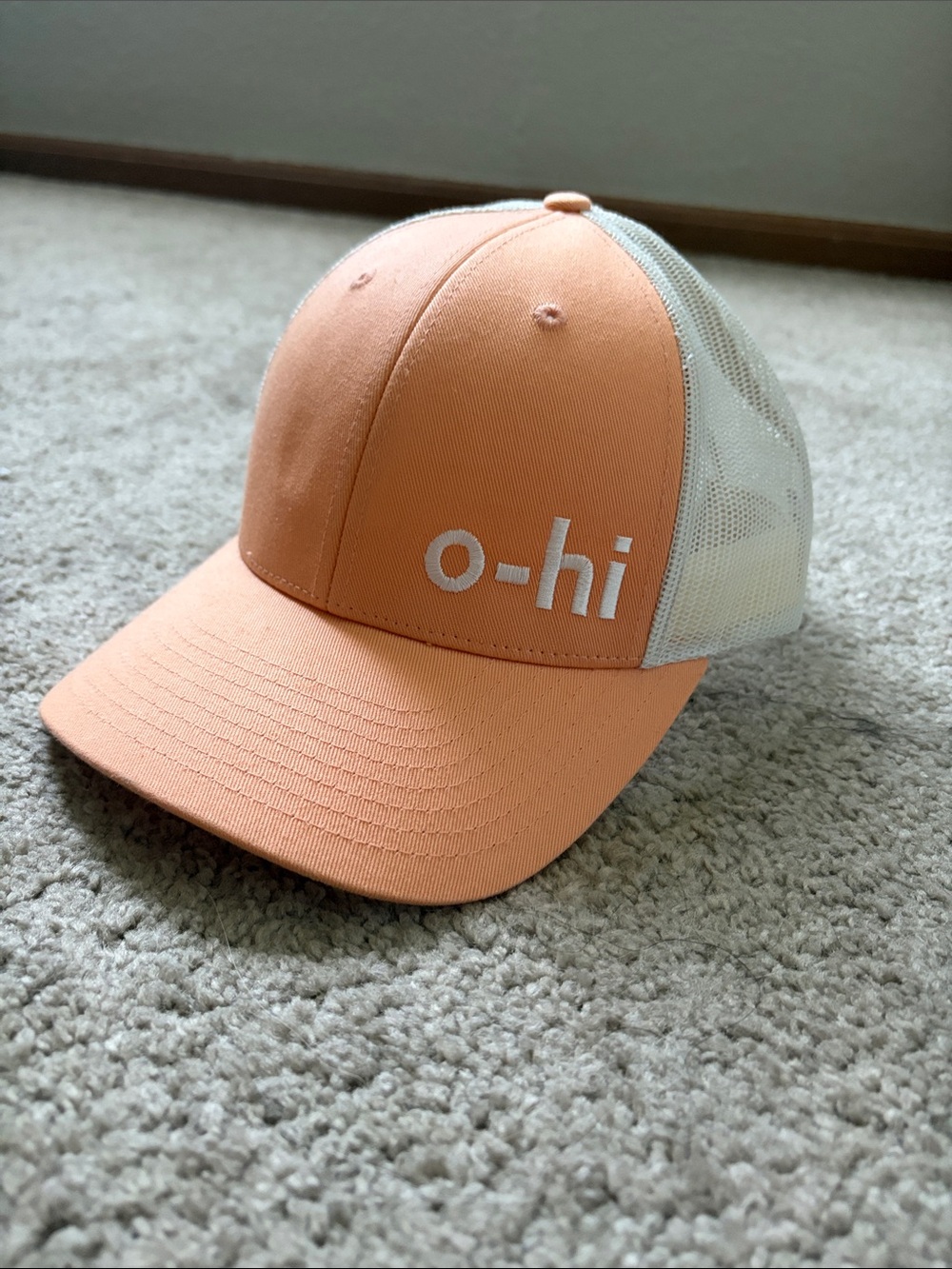 o-hi Peach Trucker Hat- Peach and White